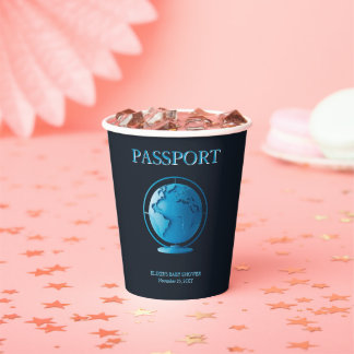 Gobelets En Papier Blue Globe Passport Travel Baby Shower