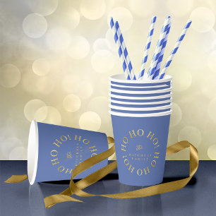 Gobelets En Papier Blue Gold Christmas Ho Ho Ho ID1009