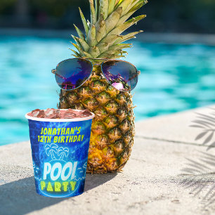 Gobelets En Papier Blue Green Neon GlowBoys Anniversaire Pool Party