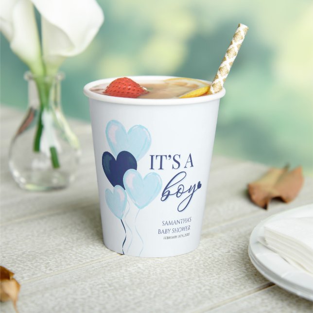 Gobelets En Papier Blue Heart Valentines C'est un Baby shower garçon (Insitu)