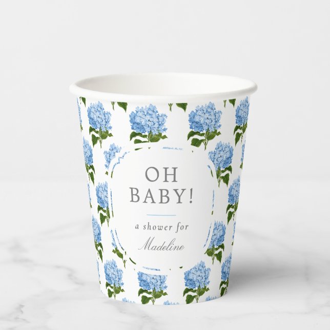 Gobelets En Papier Blue Hydrangea Motif Oh Baby Boy Douche (Recto)