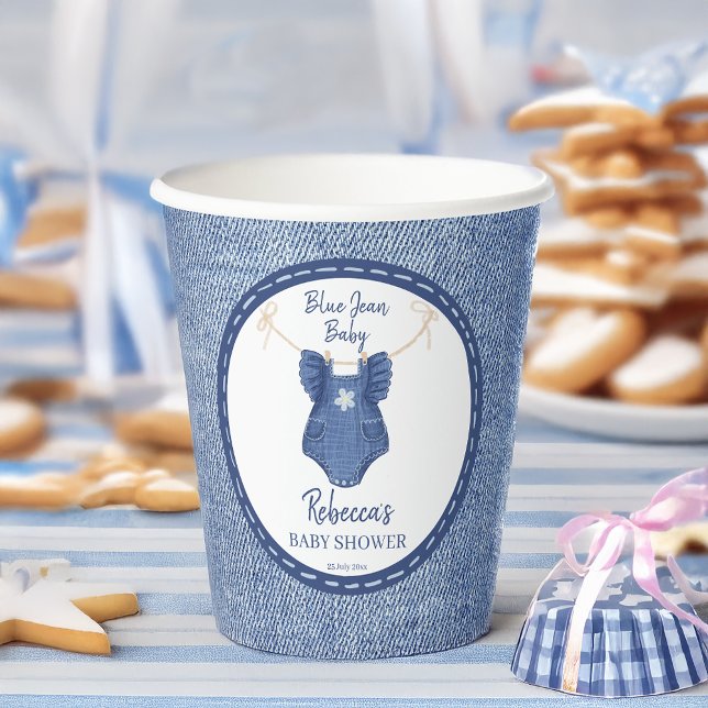 Gobelets En Papier Blue jean girls baby shower monogrammed (Blue jean girls baby shower monogrammed paper cups personalized baby shower table decor)
