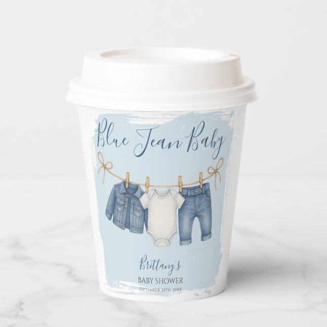 Gobelets En Papier Blue Jeans Moderne Baby shower garçon (Recto)