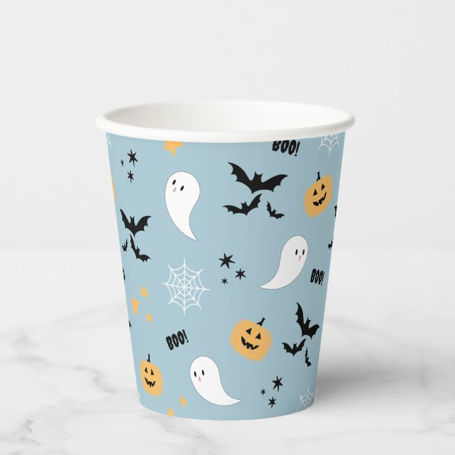 Gobelets En Papier Blue Little Boo Halloween Ghost (Recto)