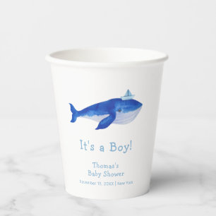 Gobelets En Papier Blue Modern Boy Under the Sea Whale Baby shower