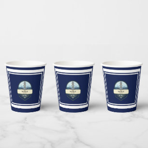 Gobelets En Papier Blue Nautical Ancre yacht club bateau marina Nom