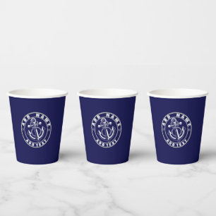 Gobelets En Papier Blue Nautical Ancre yacht club bateau marina Nom