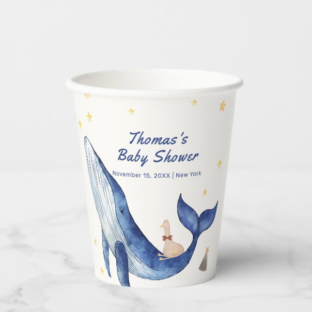 Gobelets En Papier Blue Ocean Whimsical Duck Stars Baby shower balein (Recto)