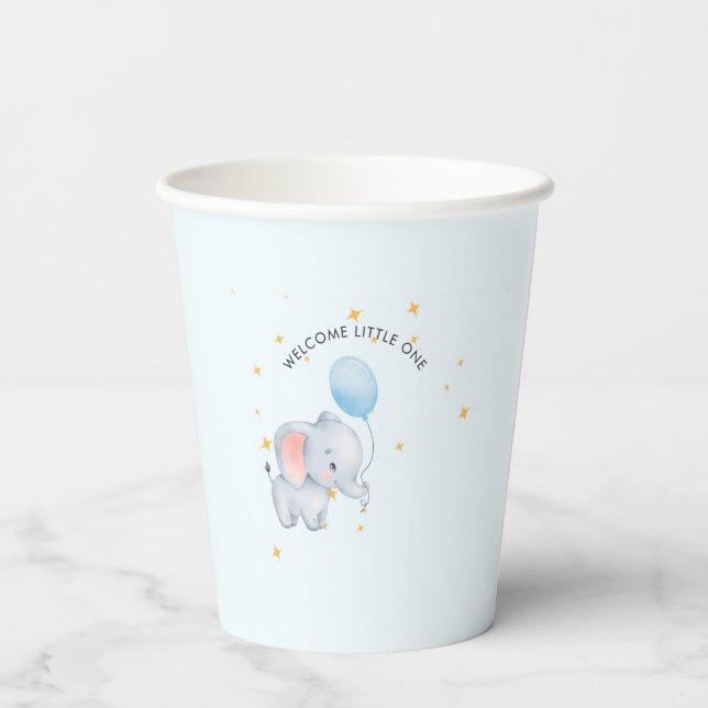 Gobelets En Papier Blue Playful Elephants Baby Shower (Verso)