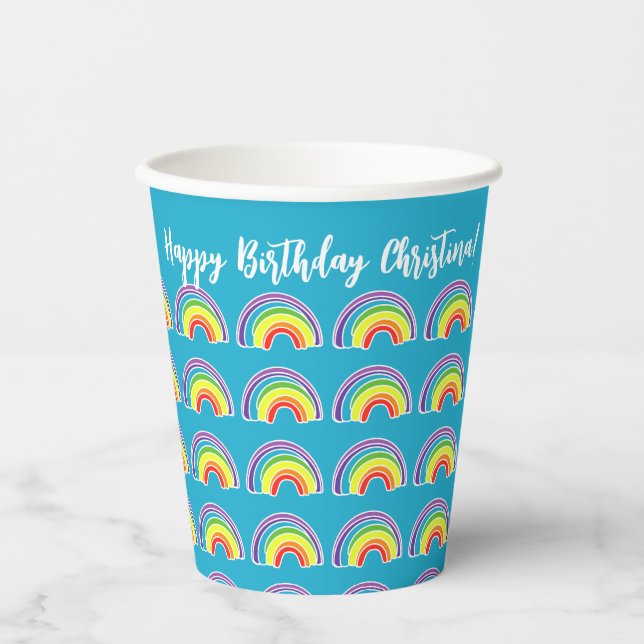 Gobelets En Papier Blue Rainbow fête d'anniversaire thème tasses papi (Recto)