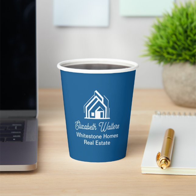 Gobelets En Papier Blue Real Estate Company Personalized Realtor (Insitu)