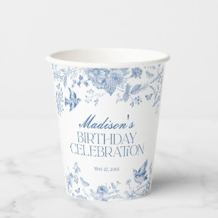 Gobelets En Papier Blue Toile De Jouy Vintage Floral Fête d'anniversa