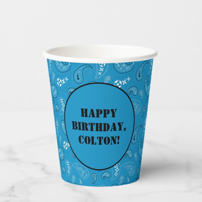 Gobelets En Papier Blue Western Bandana Imprimer Anniversaire (Recto)