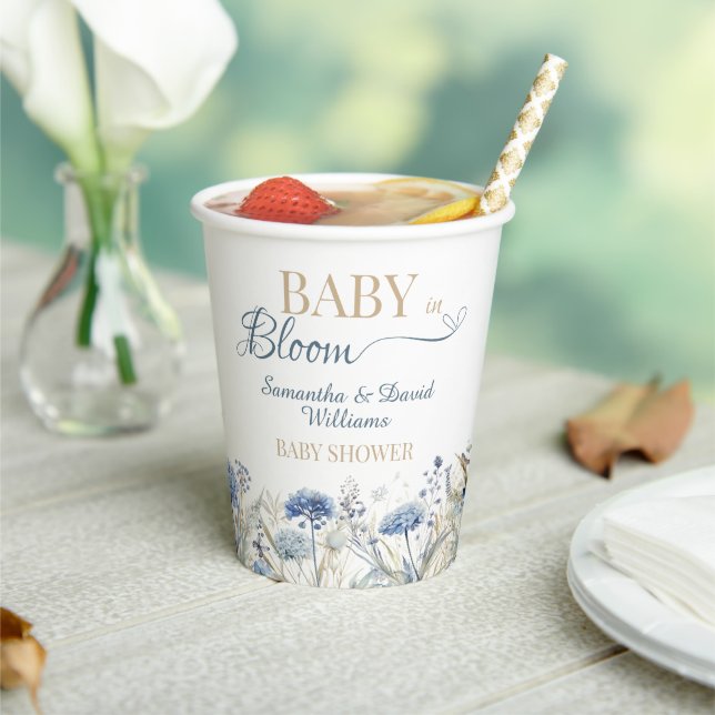 Gobelets En Papier Blue Wildflower Baby in Bloom Garden Baby Shower (Insitu)