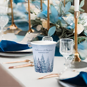 Gobelets En Papier Blue Winter Wonderland Pine Noël Mariage