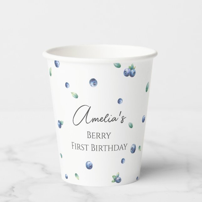 Gobelets En Papier Blueberry Anniversaire Fête Berry Sweet Aquarelle (Recto)