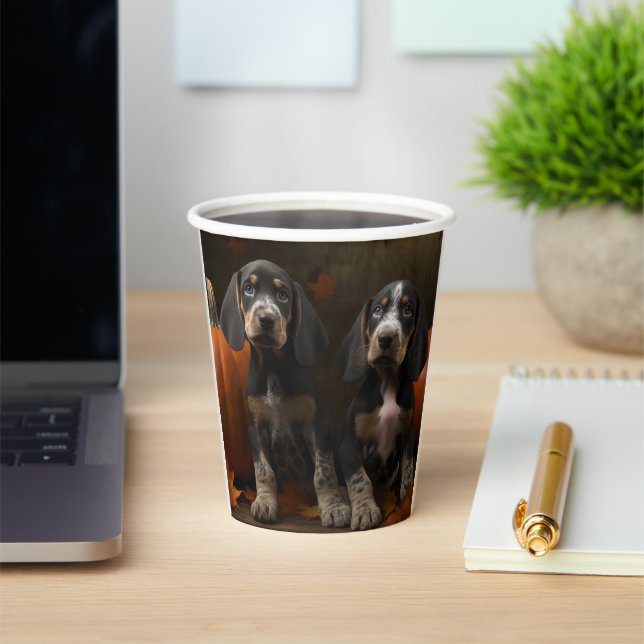 Gobelets En Papier Bluetick Coonhound Chiot Automne Citrouille de pla (Insitu)