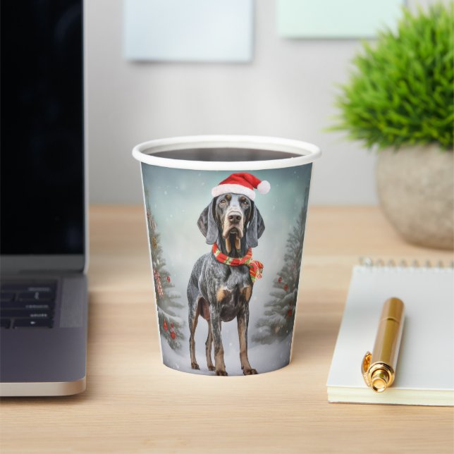 Gobelets En Papier Bluetick Coonhound Dog en Noël de neige (Insitu)