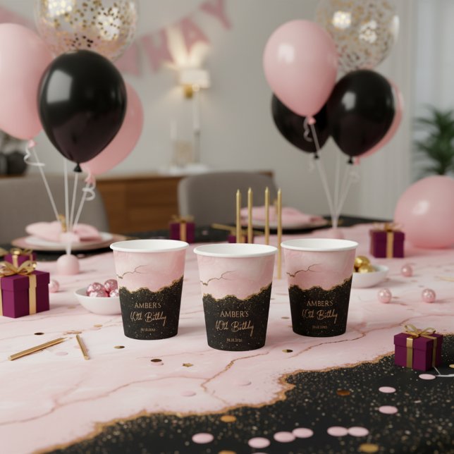 Gobelets En Papier Blush Champagne Or Paillettes Aquarelle Abstraite (Créateur téléchargé)