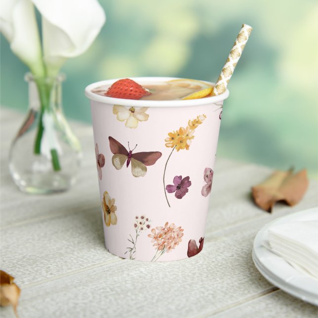 Gobelets En Papier Blush Pastel Fleur sauvage moderne Boho Mariage (Insitu)