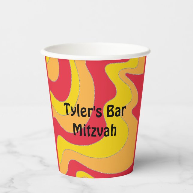 Gobelets En Papier BM Bar Bat mitzvah en papier Coupe Hippie Vagues (Recto)