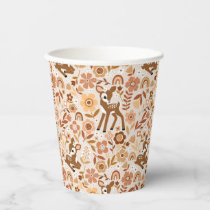 Gobelets En Papier Boeuf mignon cerf modèle floral