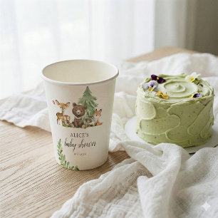 Gobelets En Papier Boho Animaux de la Forêt Baptême Rustique de Bébé