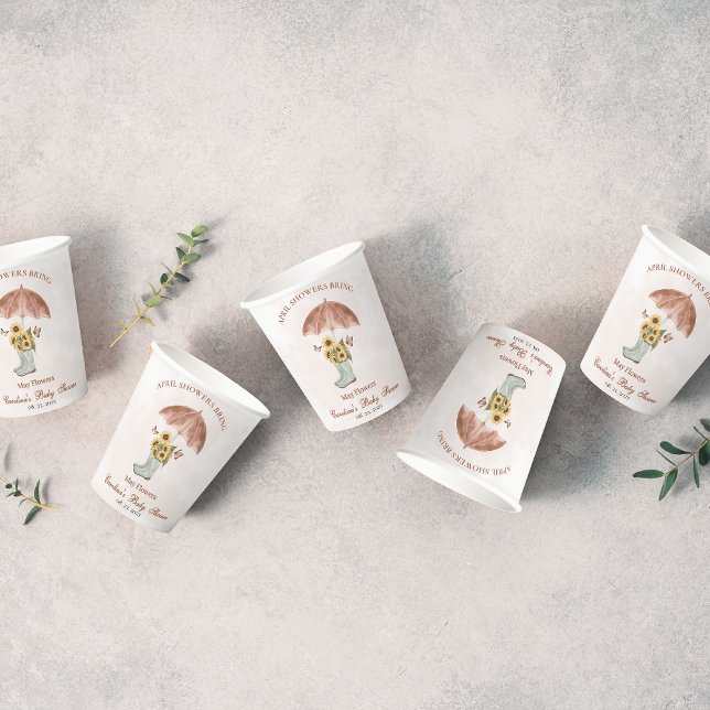 Gobelets En Papier Boho April Showwers Apporte May Baby shower Fleur (Créateur téléchargé)