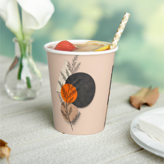 Gobelets En Papier Boho Botanique Géométrique Orange Noir Art Neutre