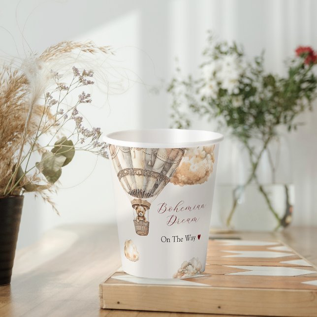 Gobelets En Papier Boho Chic Bear Air Ballotte Baby shower tasse en p (Boho Chic Bear Air Balloon Baby Shower Paper cup)