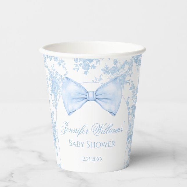 Gobelets En Papier Boho Chic Bleu Bow Floral Baby shower Cubes en pap (Recto)