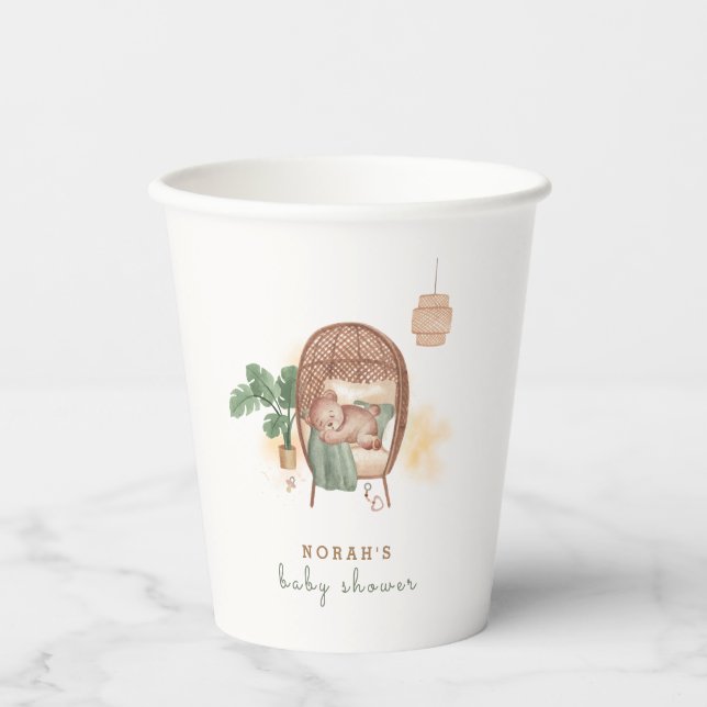 Gobelets En Papier Boho Cosy Teddy Bear Sleep Baby shower (Recto)