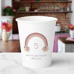Gobelets En Papier Boho Daisy Floral Rainbow Girls Anniversaire