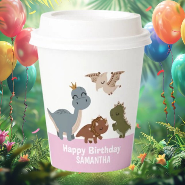 Gobelets En Papier Boho Dinosaur Anniversaire rose (Celebrate your little one's special day with our adorable Dinosaur Birthday Pink Paper Cups! )