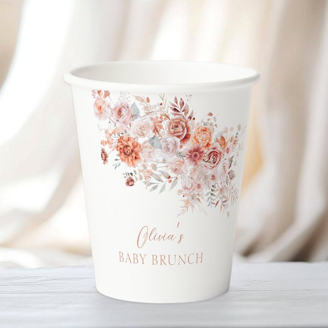 Gobelets En Papier Boho Floral Baby Brunch (Créateur téléchargé)