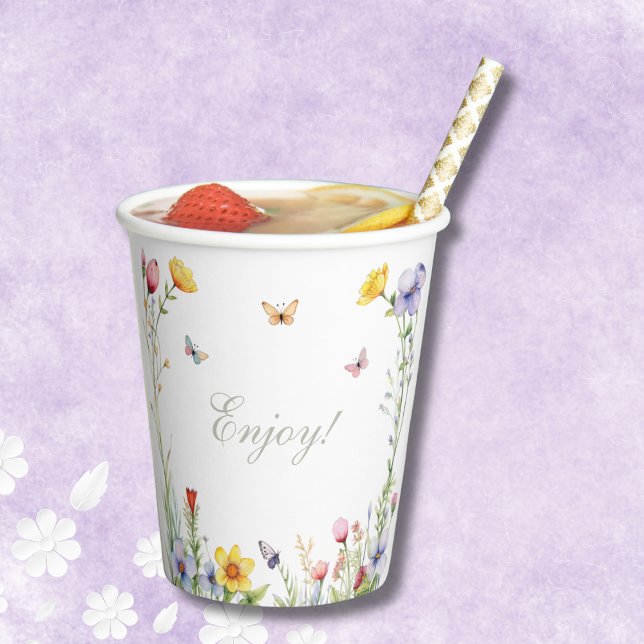 Gobelets En Papier Boho Floral Été Fête de Mariage Champêtre (Créateur téléchargé)