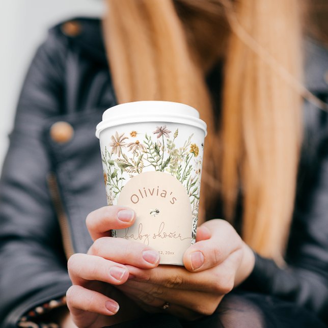 Gobelets En Papier Boho Floral Fleur sauvage Baby shower de la coupe  (Créateur téléchargé)