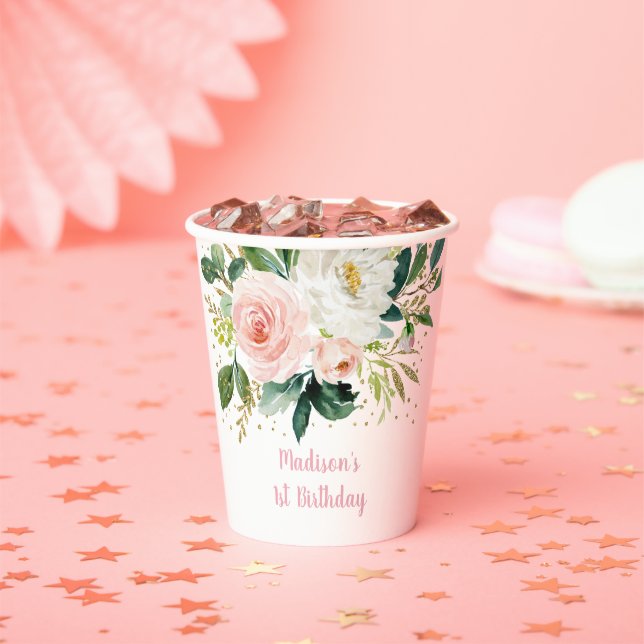 Gobelets En Papier Boho Floral Rose Gold Anniversaire (Insitu)