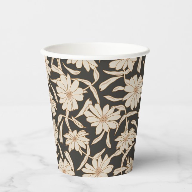 Gobelets En Papier Boho Mariage botanique moderne noir ivoire (Recto)