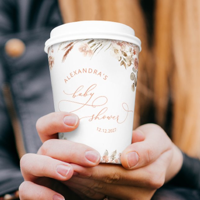 Gobelets En Papier Boho Pampas Grass Neutre Baby shower papier Coupe (Créateur téléchargé)