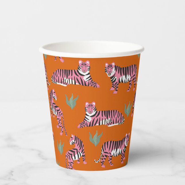 Gobelets En Papier Boho Pink Orange Jungle Tiger Animal Pattern  (Recto)