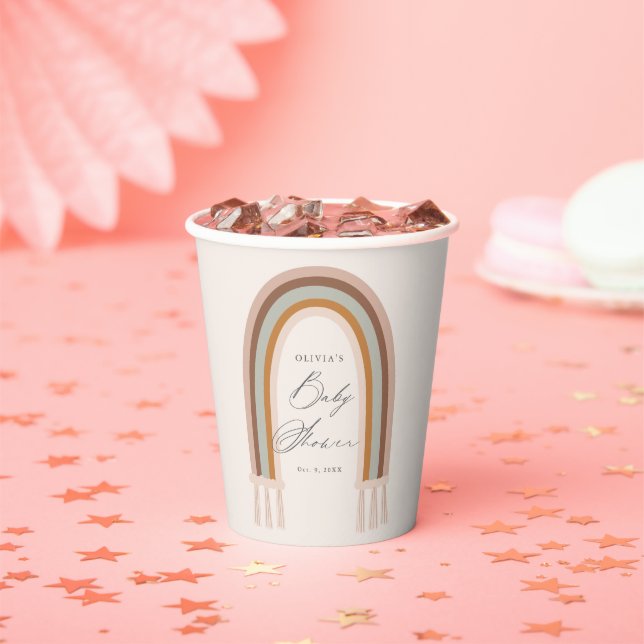 Gobelets En Papier Boho Rainbow Earth Tone Baby shower (Insitu)