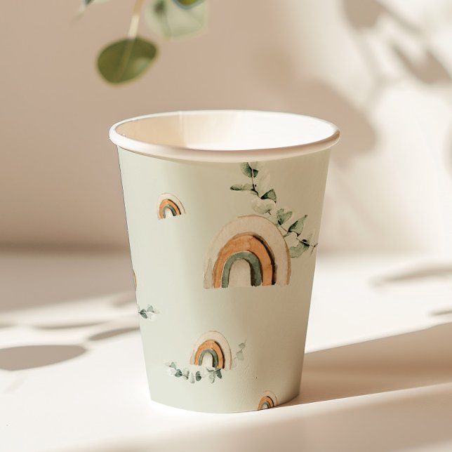 Gobelets En Papier Boho rainbows eucalyptus baby shower de pépinière (Créateur téléchargé)