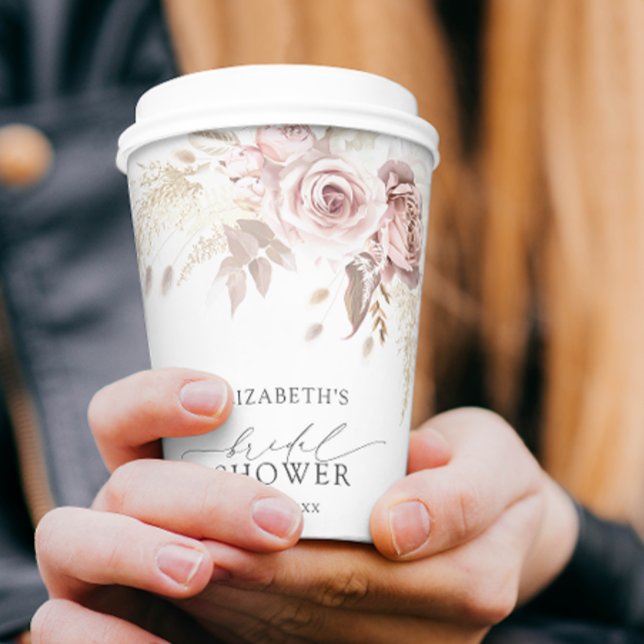 Gobelets En Papier Boho Rose Poussiéreux Fleurs Rose Mariage Shower (Créateur téléchargé)