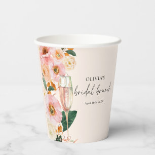 Gobelets En Papier Boho Rouge Rose Floral Champagne Brunch de Mariage