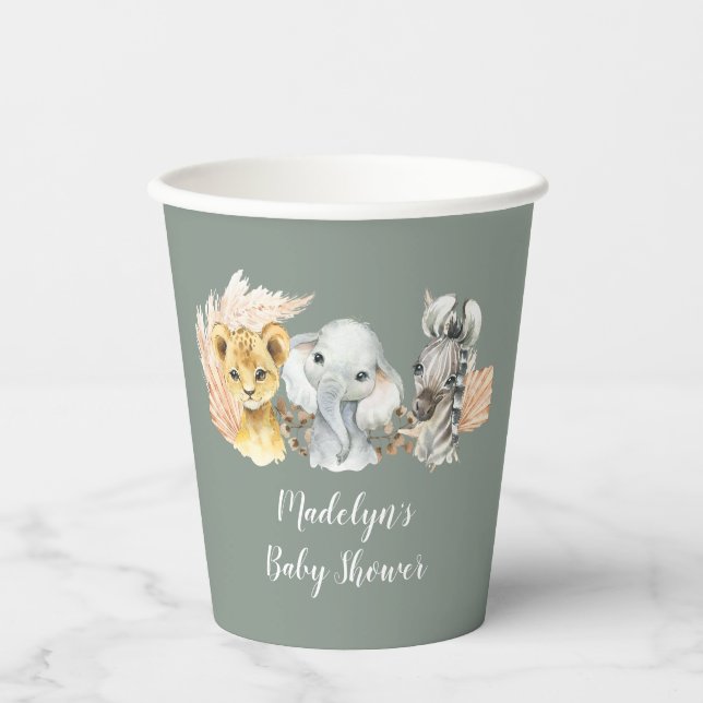 Gobelets En Papier Boho Sage Green Safari Oh Boy Paper Cup (Recto)