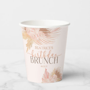 Gobelets En Papier Boho Soft Rose Floral Fleur Anniversaire Brunch Pa