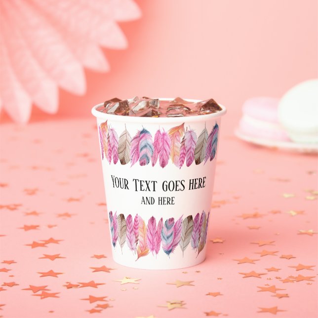 Gobelets En Papier Boho Style Feather Cup avec votre texte (Insitu)