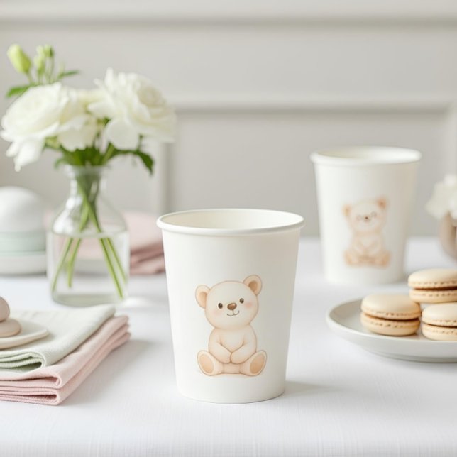 Gobelets En Papier Boho Teddy Bear Baby Shower  (Créateur téléchargé)