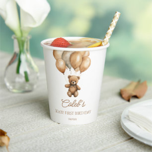 Gobelets En Papier Boho Teddy Bear Beary Première fête d'anniversaire
